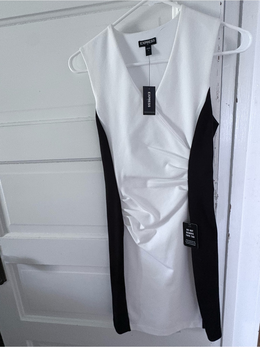 Express White Midi Sheath Dress with Black Side Panels